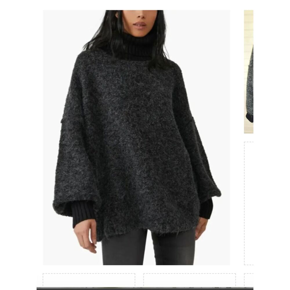 Free People Milo Tunic Sweater Charcoal Gray Salt & Pepper Black S